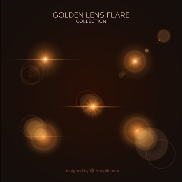 Set of golden lens flare with realistic style