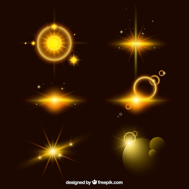 Set of golden lens flare with realistic style