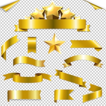 Set golden ribbons and stars illustration