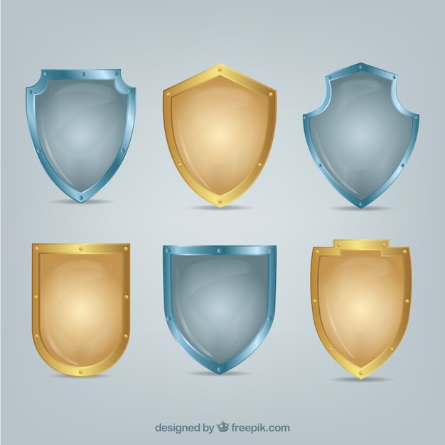 Free vector set of golden and silver shields