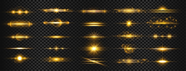 Set of golden transparent light lens flares streaks Free Vector