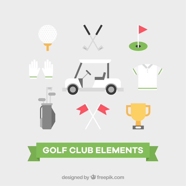 Vettore gratuito set di elementi di golf club in stile piatto
