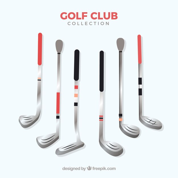 Set of golf club elements in flat style