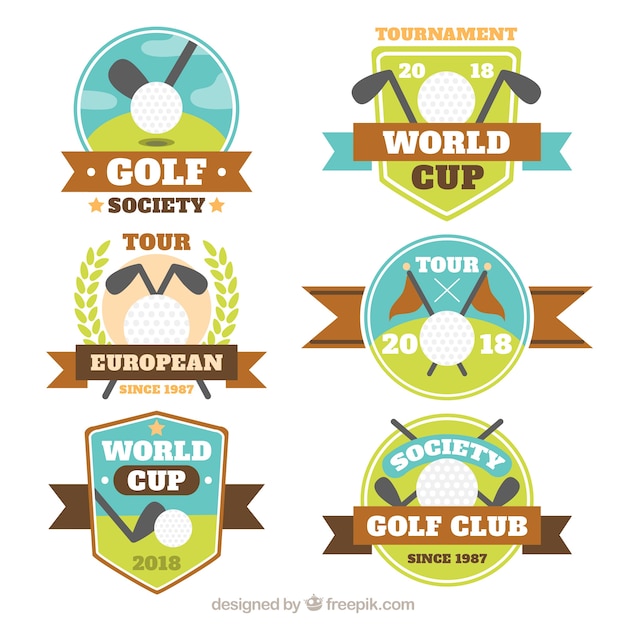 Free vector set of golf labels in flat style