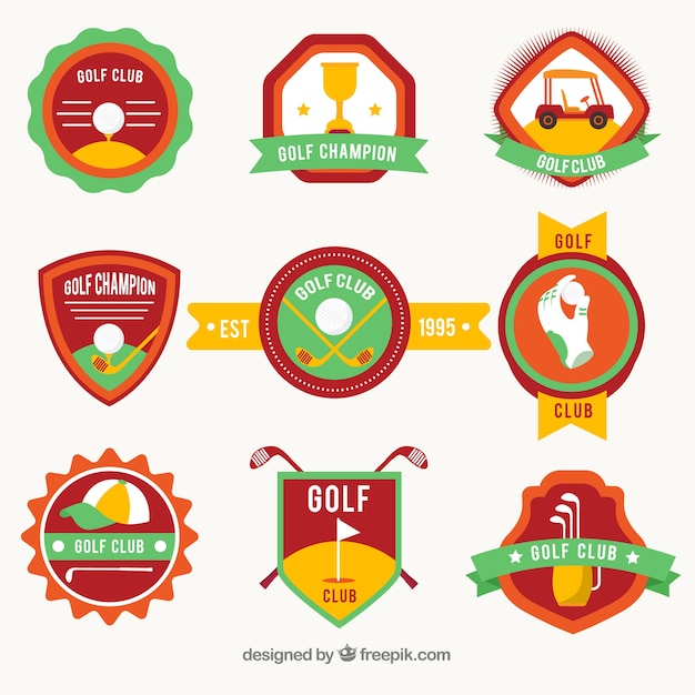 Free vector set of golf labels in flat style