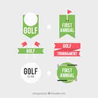 Vettore gratuito set di etichette da golf in stile piatto