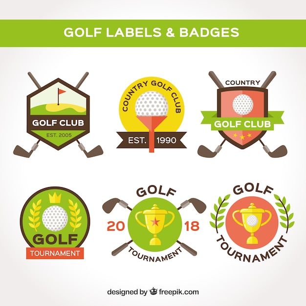 Free vector set of golf labels in flat style