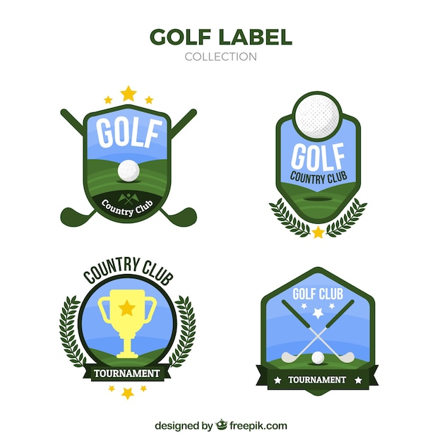 set of golf labels in flat style
