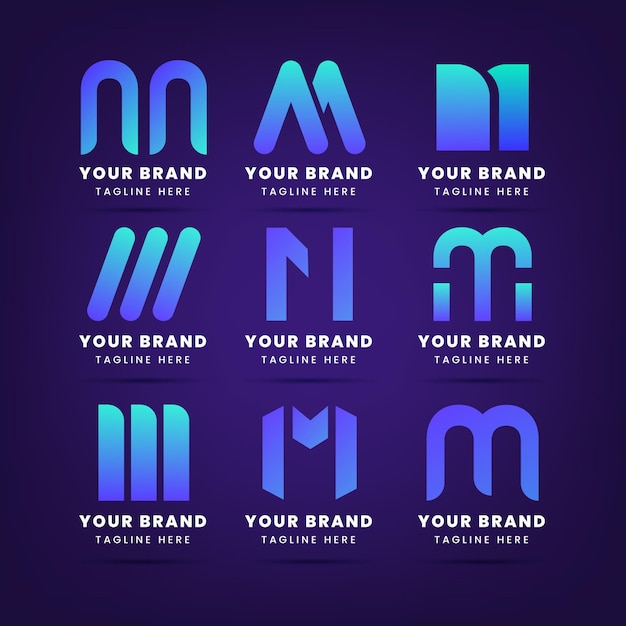 Set of gradient m logo templates