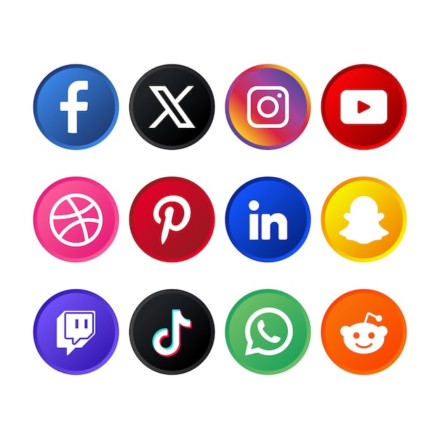 Free vector set of gradient social media circles logos with new x logo