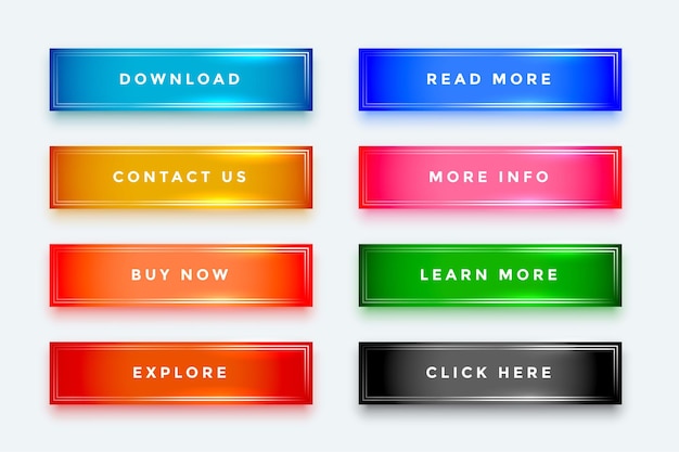 Free vector set of gradient web button sign with shiny light effect