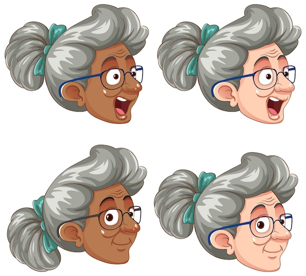 Set of grandmother head cartoon