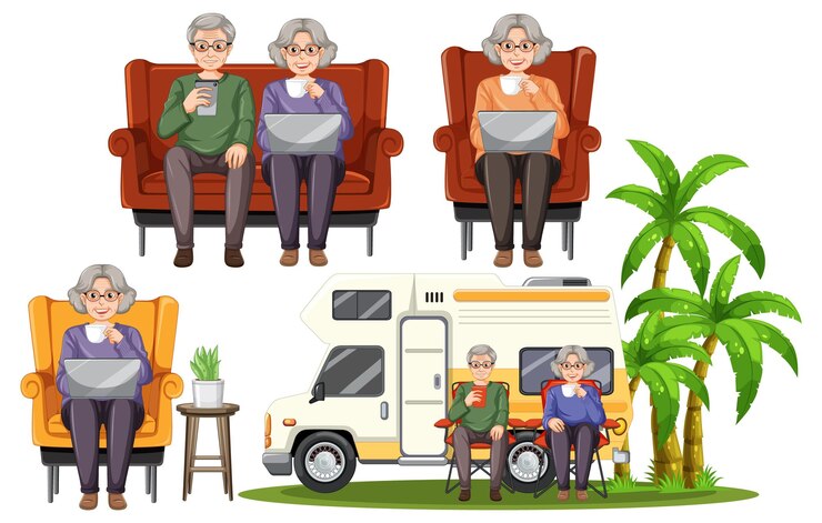Free Vector set of grandparent on holiday
