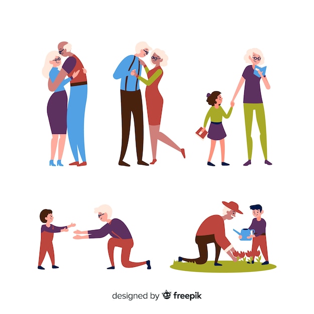 Free vector set of grandparents doing things