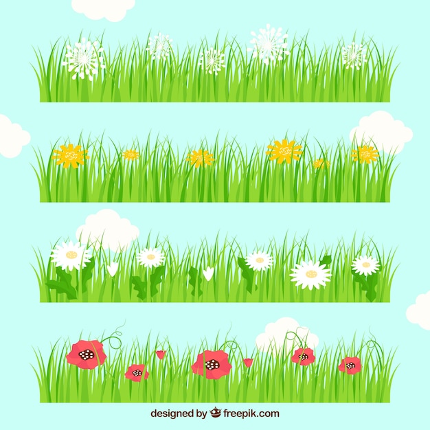 Set of grass with flowers