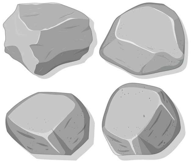 Set of gray stones isolated on white