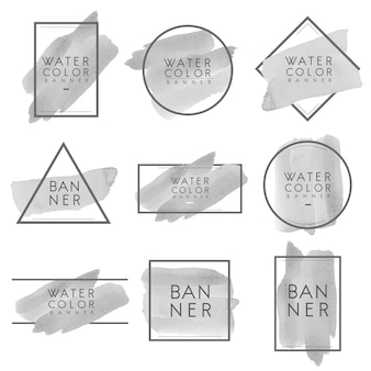 Set of gray watercolor banner design vector