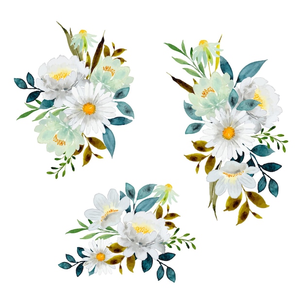 Vector Templates: Gray White Flower Arrangement with Watercolor – Free Vector Download