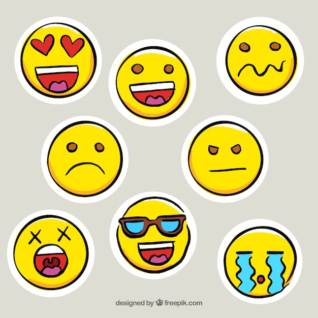 Set of great hand-drawn emoticon stickers