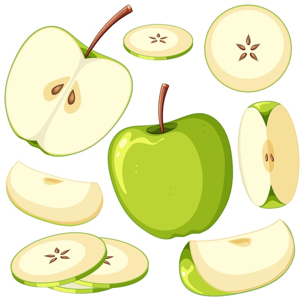 Free vector set of green apple fruit