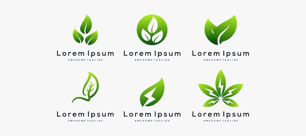 Set di vettore di ispirazione per il design del logo foglia verde