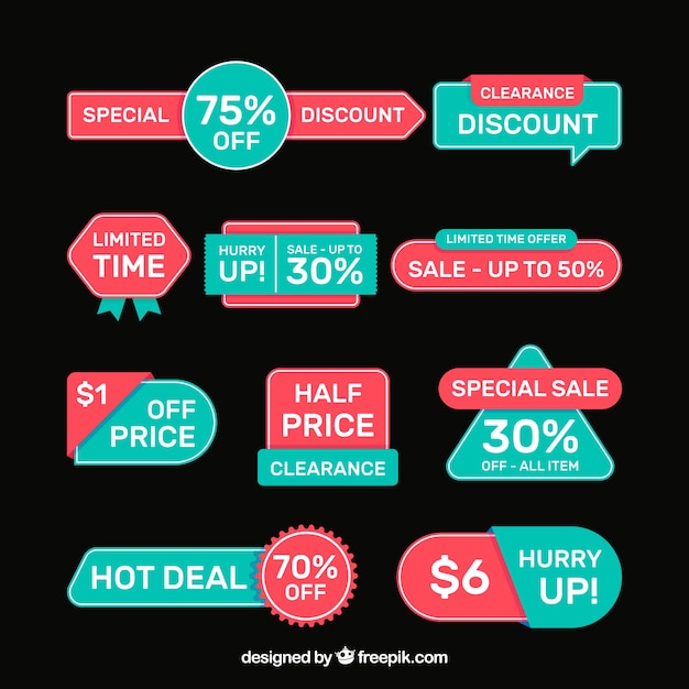 Free vector set of green and red sale sticker