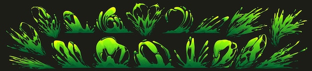 Free vector set of green toxic liquid slime paint splatters