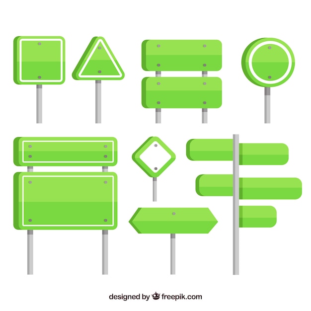 Set of green traffic signs