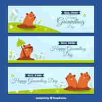 Free vector set of groundhog day banners in vintage style