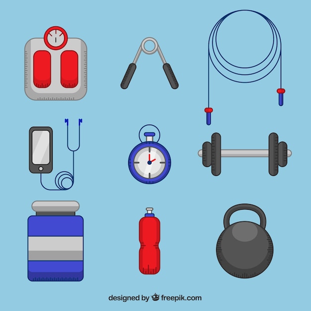 Set of gym elements with exercises tools