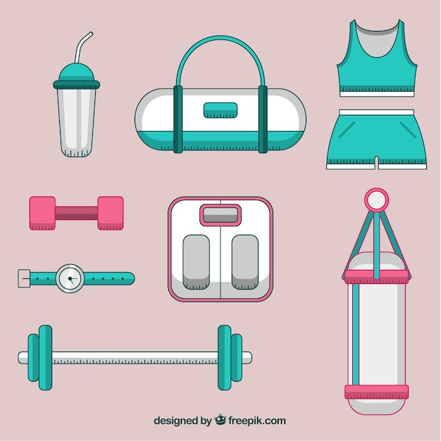 Set of gym elements with exercises tools