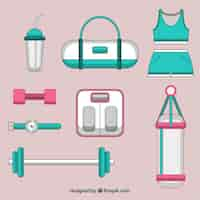 Free vector set of gym elements with exercises tools