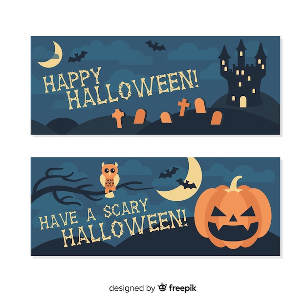 Set di banner di halloween in design piatto