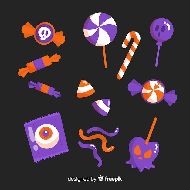 Set of halloween candies flat design