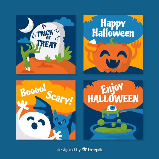 Set of halloween cards in flat design