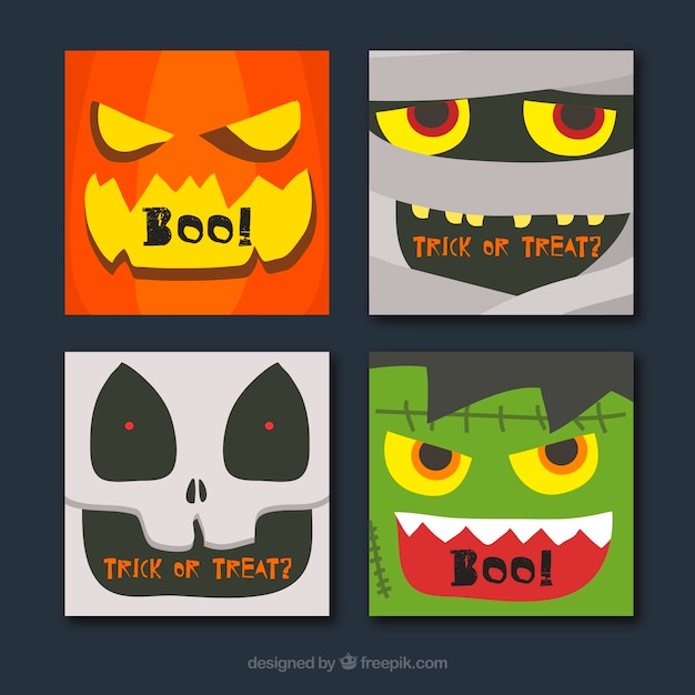 Set of halloween character cards