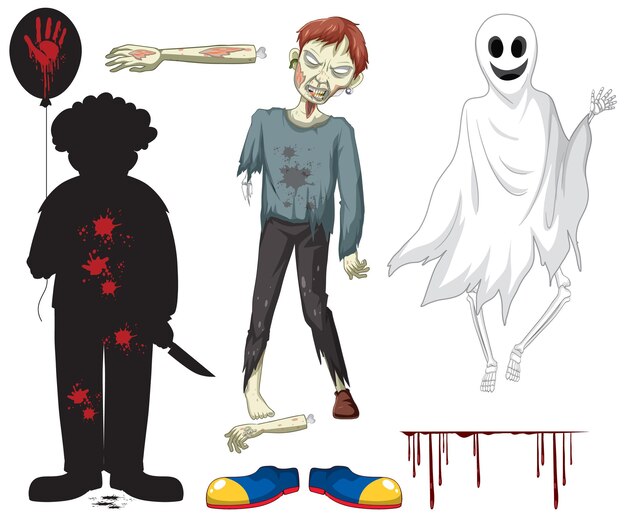 Set of halloween characters on white background