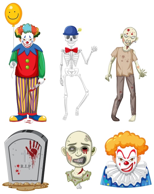 Set of halloween characters on white background