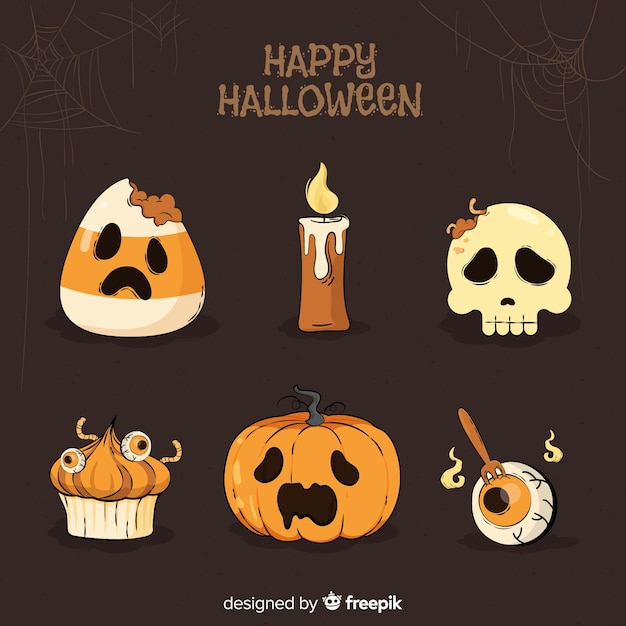 Free vector set of halloween elements hand drawn style