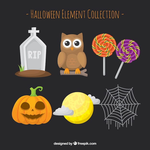 Set of halloween elements with owl