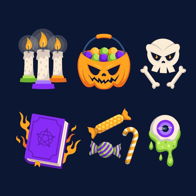 Free vector set of halloween flat design elements