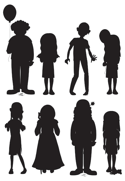 Free Vector set of halloween ghost character silhouettes