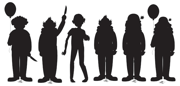 Set of halloween ghost character silhouettes