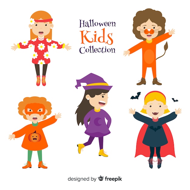 Set of halloween kids characters