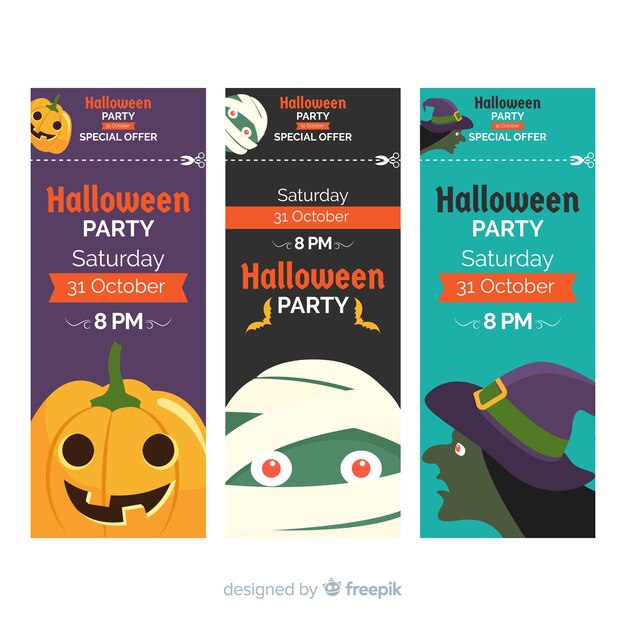 Set of halloween party tickets with monsters