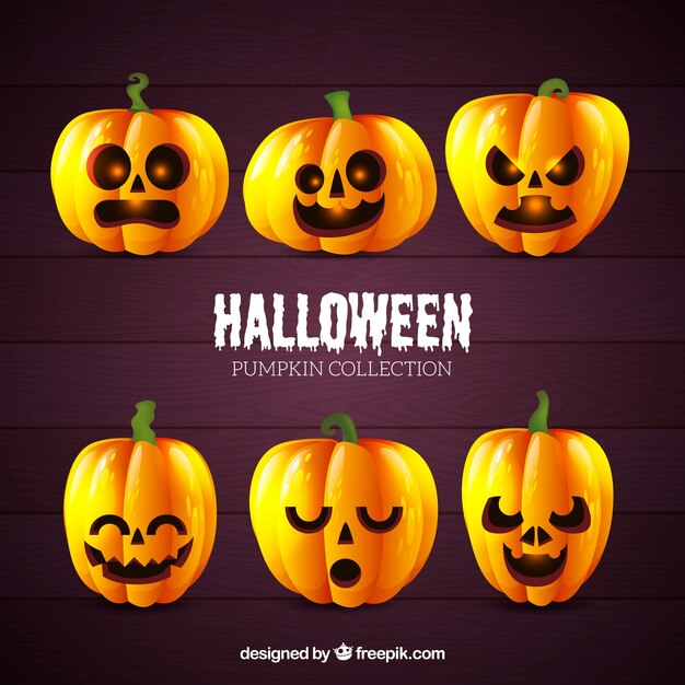 Free vector set of halloween pumpkins with faces