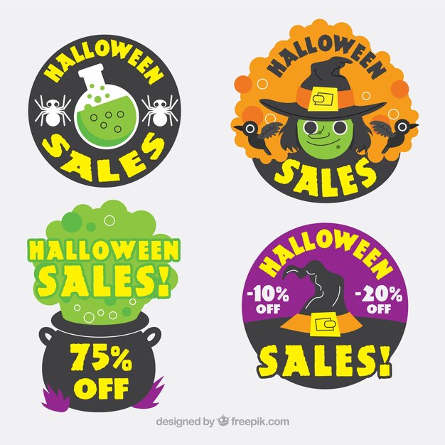 set of halloween sale stickers