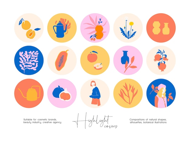 Set of hand drawn abstract illustrations for social media story highlight