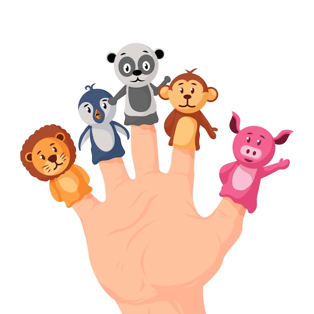 Set of hand drawn adorable finger puppets