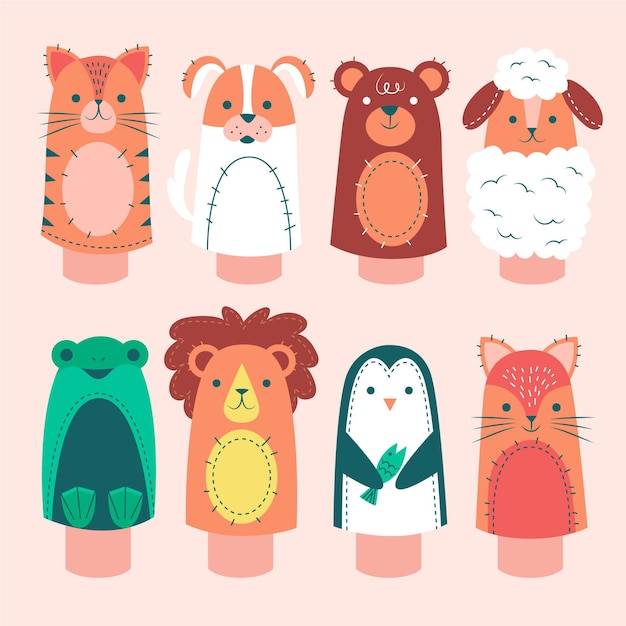 Set of hand drawn adorable hand puppets